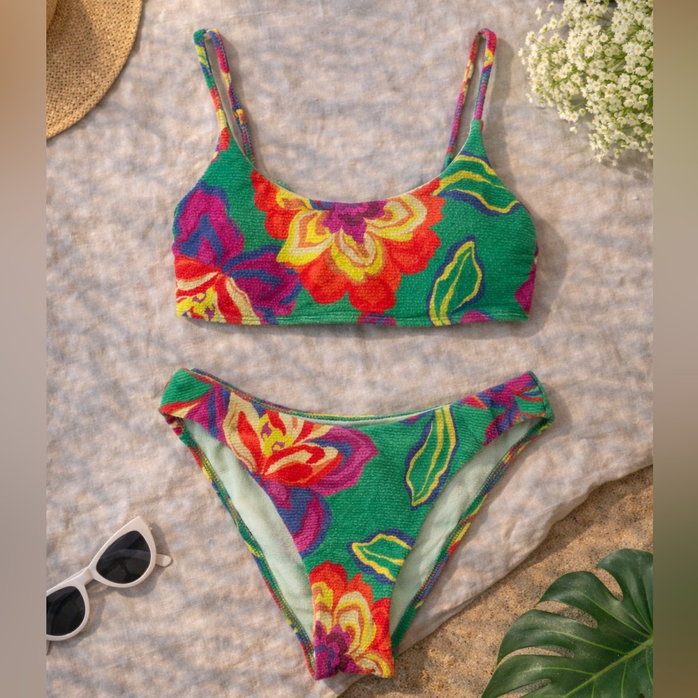 Gianni Bini Colorful Floral Bikini Set Top-Med;Bottom-Large